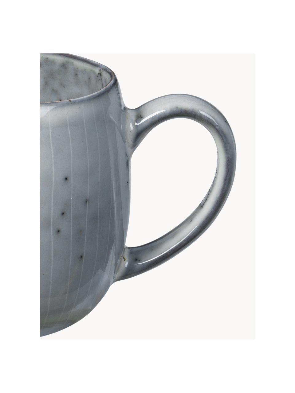 Tazas grandes artesanales Nordic Sea, 2 uds., Cerámica de gres, Gris azulado jaspeado, Ø 9 x Al 10 cm, 450 ml