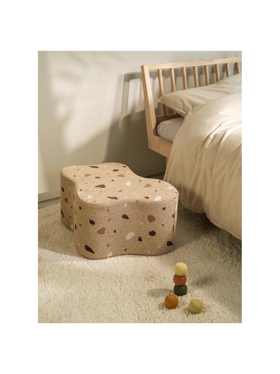 Pouf en bouclette pour enfants fait main Cloud, Bouclette beige, aspect terrazzo, larg. 40 x haut. 25 cm