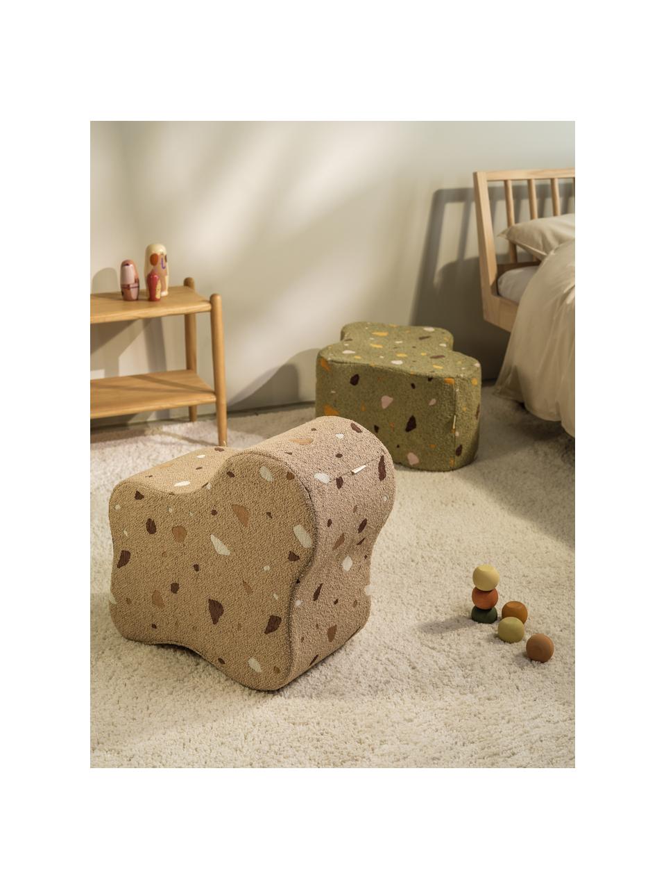 Handgefertigter Kinder-Pouf Cloud aus Bouclé, Bouclé Beige, Terrazzo-Optik, B 40 x T 25 cm