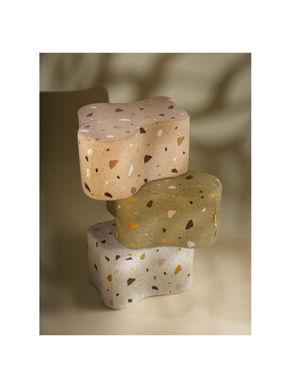 Pouf en bouclette pour enfants fait main Cloud, Bouclette beige, aspect terrazzo, larg. 40 x haut. 25 cm