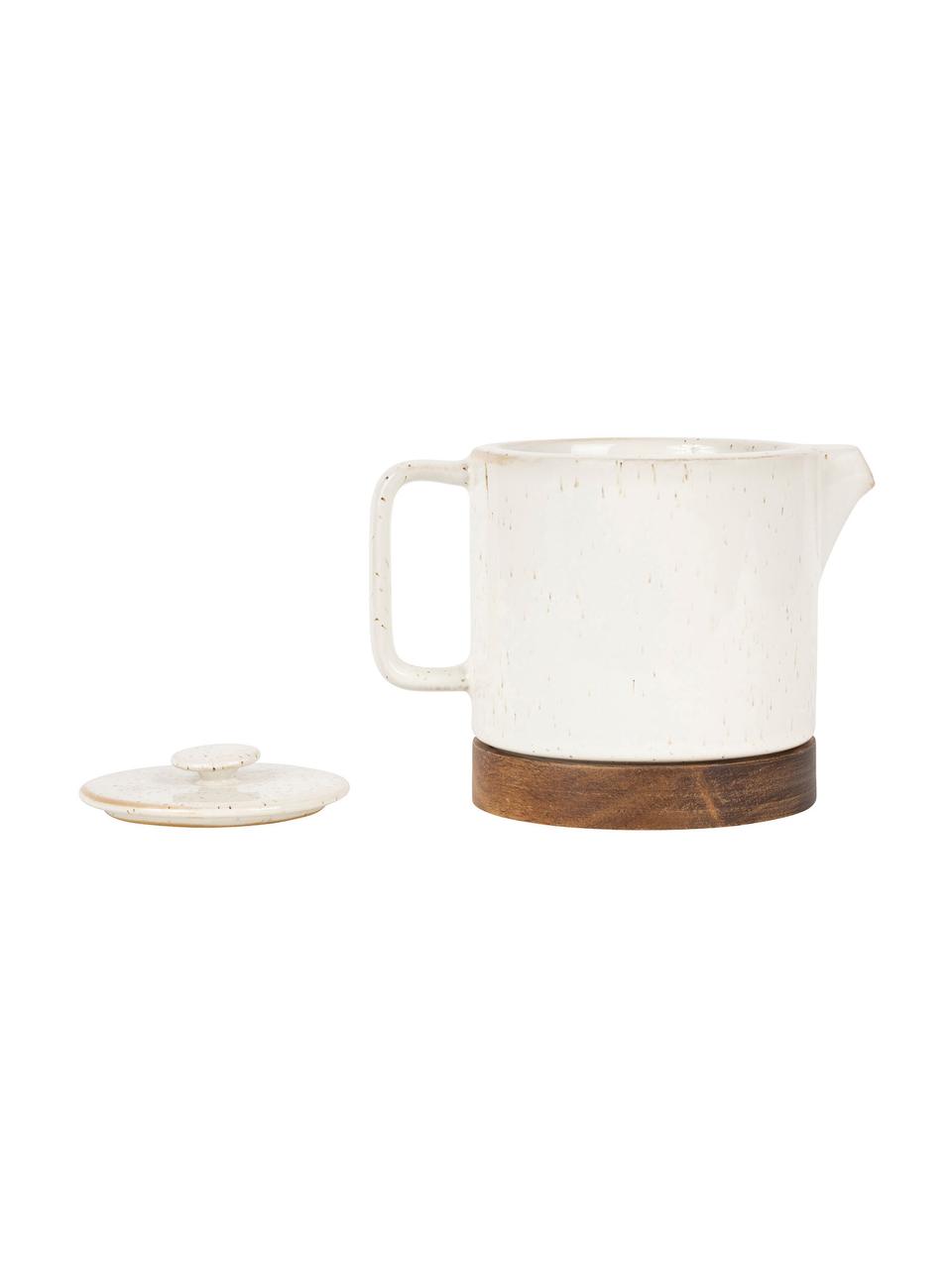 Tetera pequeña con base Nordika, 700 ml, Gres, madera de acacia, Blanco, madera oscura, 700 ml