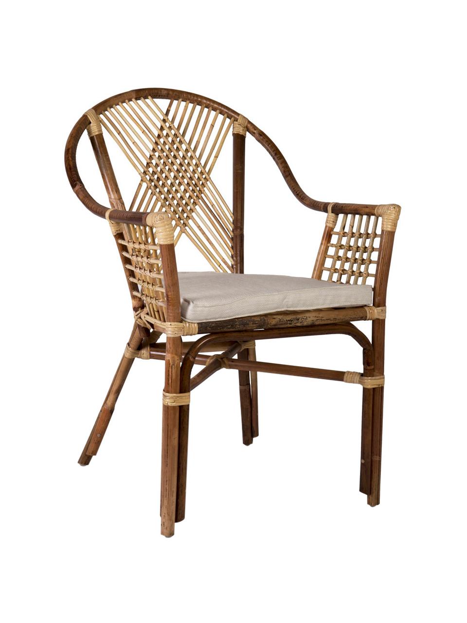 Krzesło z podłokietnikami z rattanu Cruz, Brązowy, S 55 x G 60 cm
