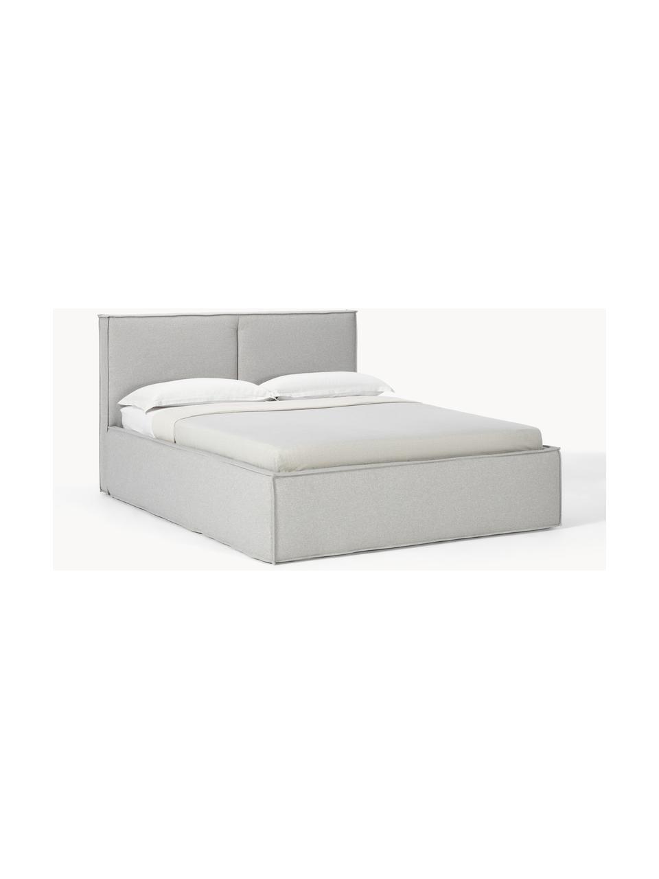 Cama tapizada Dream, Tapizado: poliéster (texturizado) A, Estructura: madera de pino maciza con, Tejido gris claro, An 200 x L 200 cm