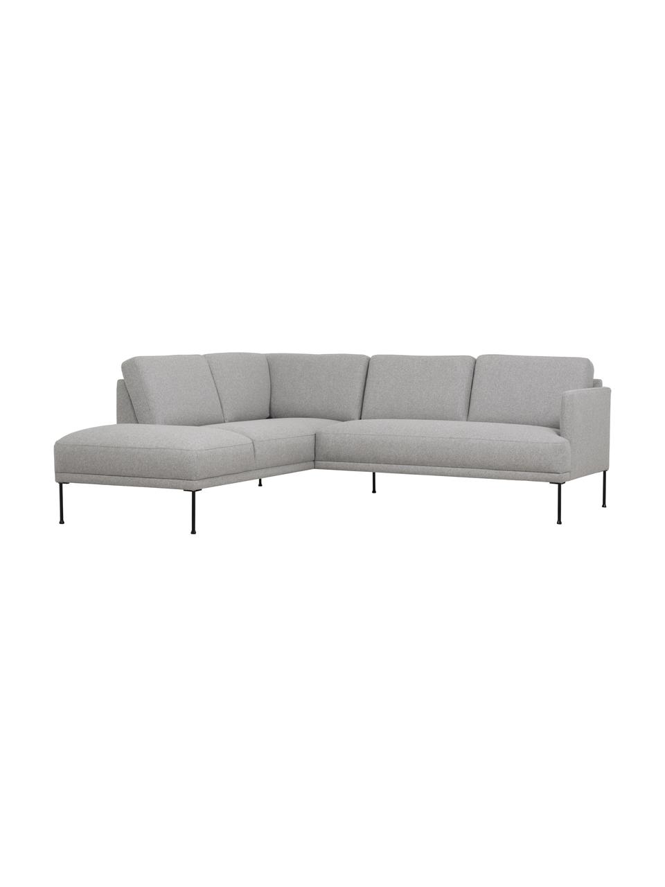 Sofa narożna Fluente, Tapicerka: 80% poliester, 20% ramia , Stelaż: lite drewno sosnowe z cer, Nogi: metal malowany proszkowo, Jasnoszara tkanina, S 221 x G 200 cm, lewostronna