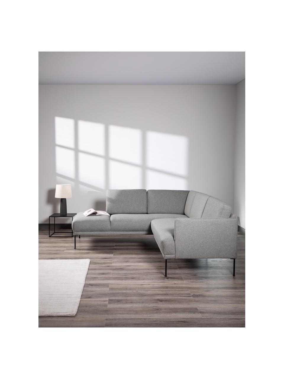 Sofá rinconera Fluente, Tapizado: 80% poliéster, 20% ramio , Estructura: madera de pino maciza, Patas: metal con pintura en polv, Tejido gris claro, An 221 x F 200 cm, chaise longue izquierda