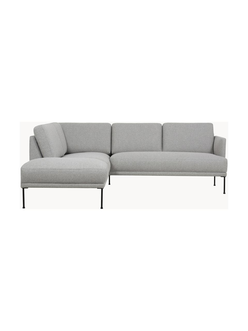 Sofa narożna Fluente, Tapicerka: 80% poliester, 20% ramia , Stelaż: lite drewno sosnowe z cer, Nogi: metal malowany proszkowo, Jasnoszara tkanina, S 221 x G 200 cm, lewostronna
