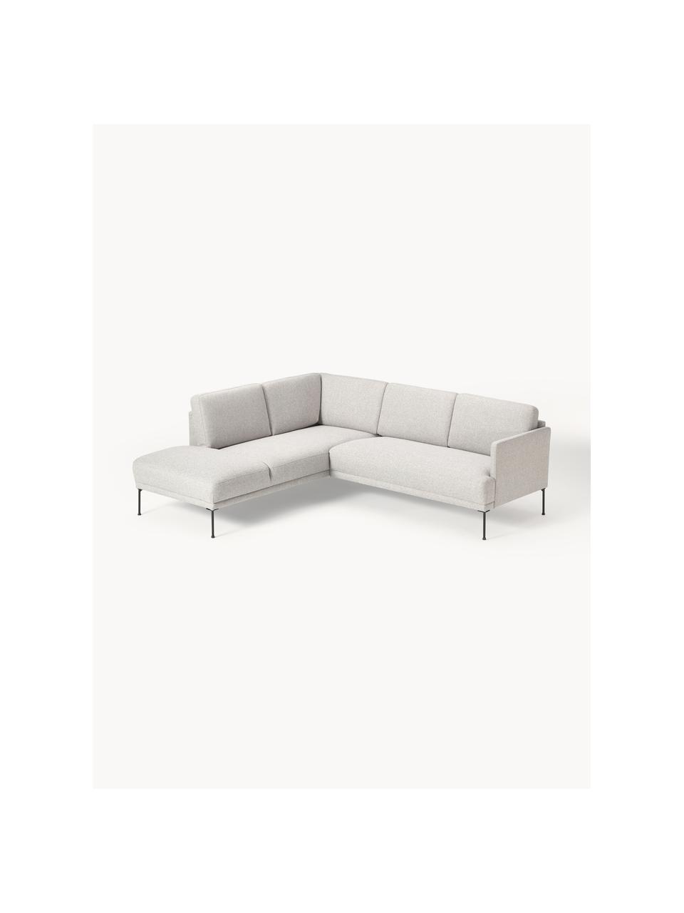 Sofa narożna Fluente, Tapicerka: 80% poliester, 20% ramia , Stelaż: lite drewno sosnowe z cer, Nogi: metal malowany proszkowo, Jasnoszara tkanina, S 221 x G 200 cm, lewostronna