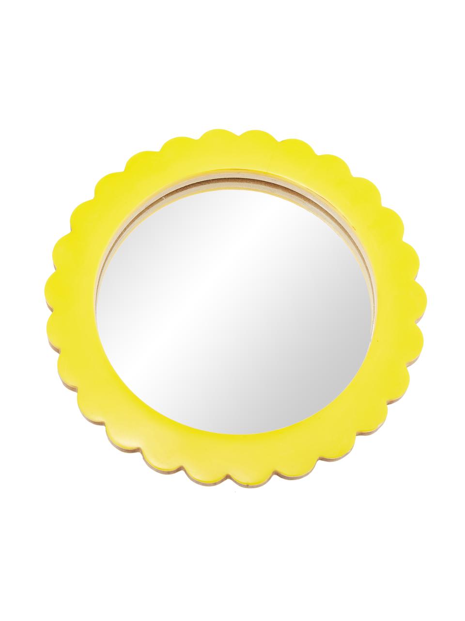 Kosmetikspiegel Bloom mit gelbem Kuststoffrahmen, Rahmen: Polyresin, Mitteldichte H, Spiegelfläche: Spiegelglas, Gelb, Ø 17 cm x T 2 cm