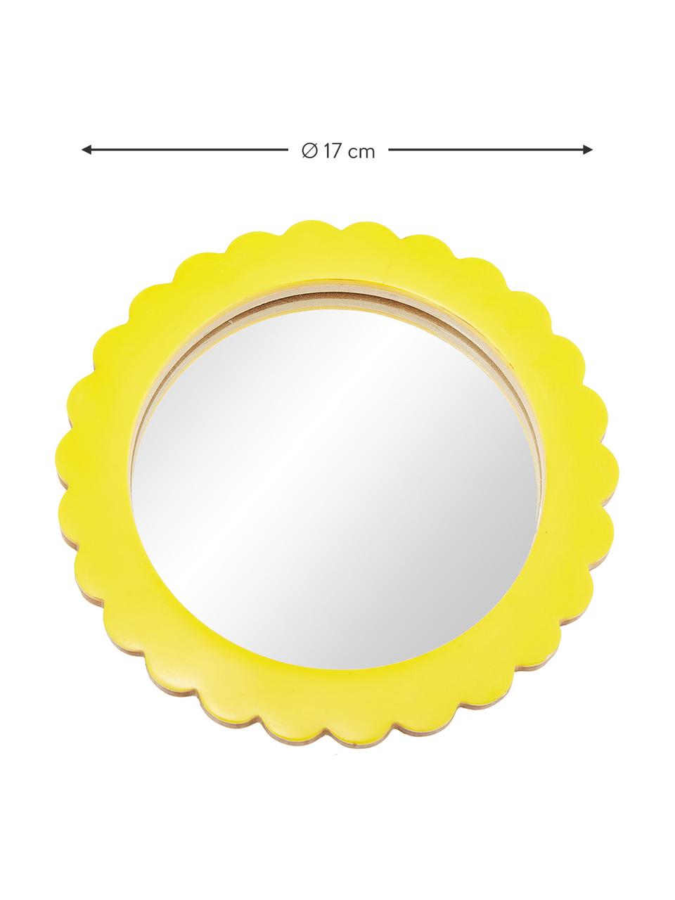 Kosmetikspiegel Bloom mit gelbem Kuststoffrahmen, Rahmen: Polyresin, Mitteldichte H, Spiegelfläche: Spiegelglas, Gelb, Ø 17 cm x T 2 cm