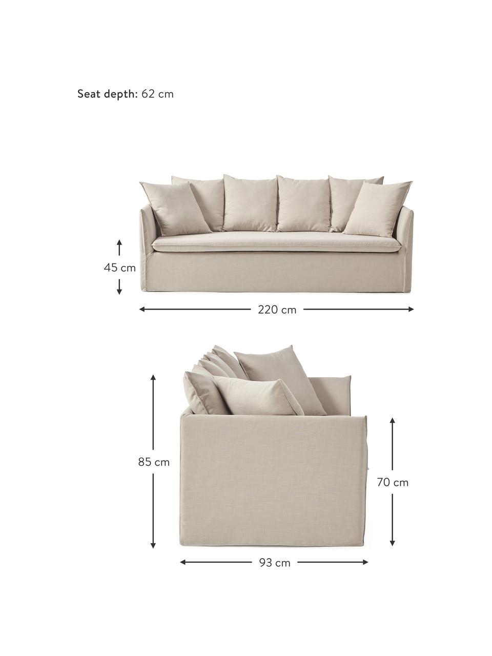 Bank Mila (3-zits), Bekleding: 100% polyester Met 100.00, Frame: dennenhout, vezelplaat, s, Geweven stof lichtgrijs, B 220 x H 85 cm