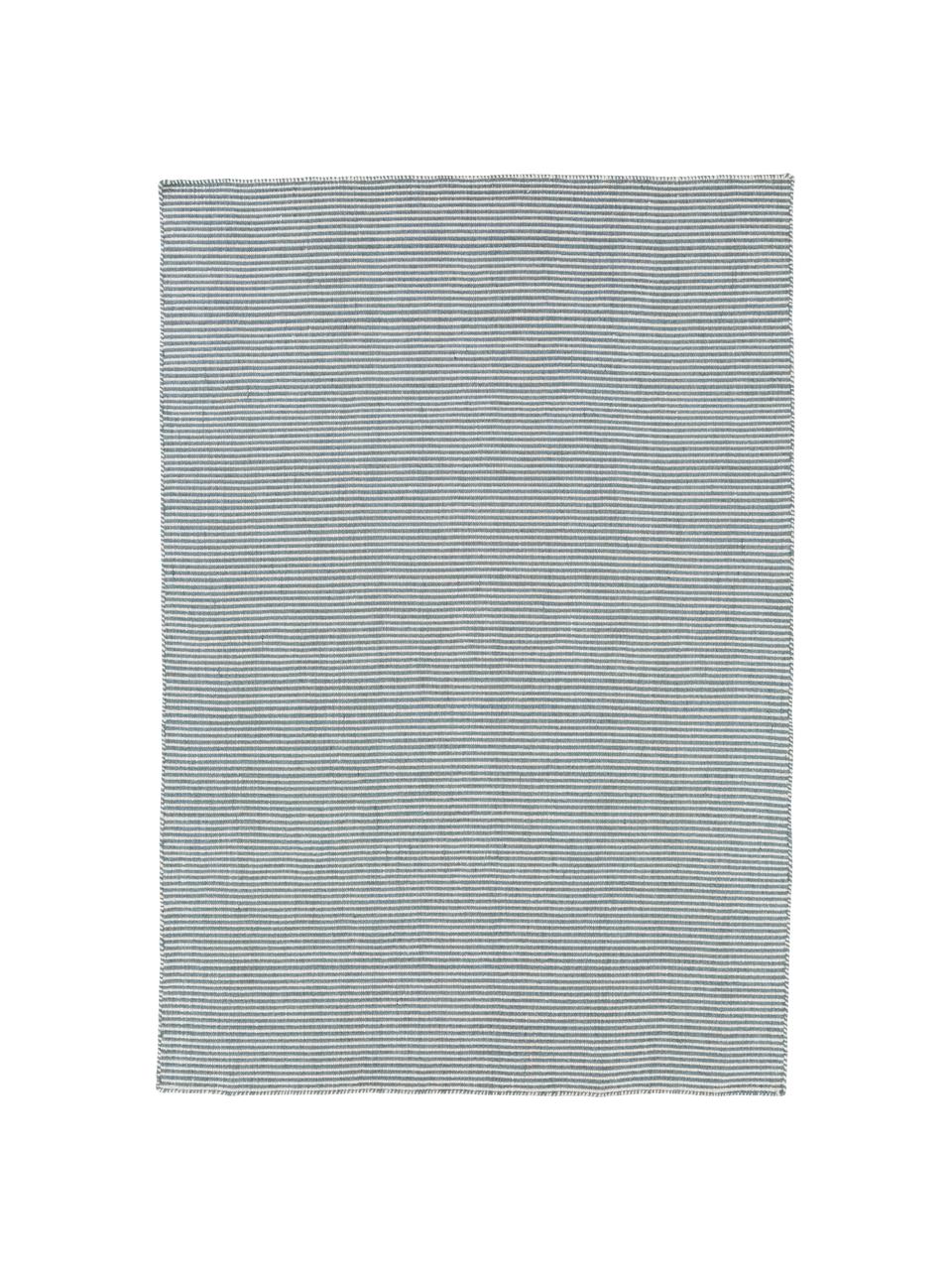 Fein gestreifter Wollteppich Ajo in Blau-Creme, handgewebt, Graublau, Creme, B 200 x L 300 cm (Grösse L)