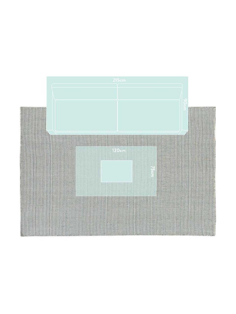 Tapis pure laine gris crème Ajo, Gris-bleu, crème