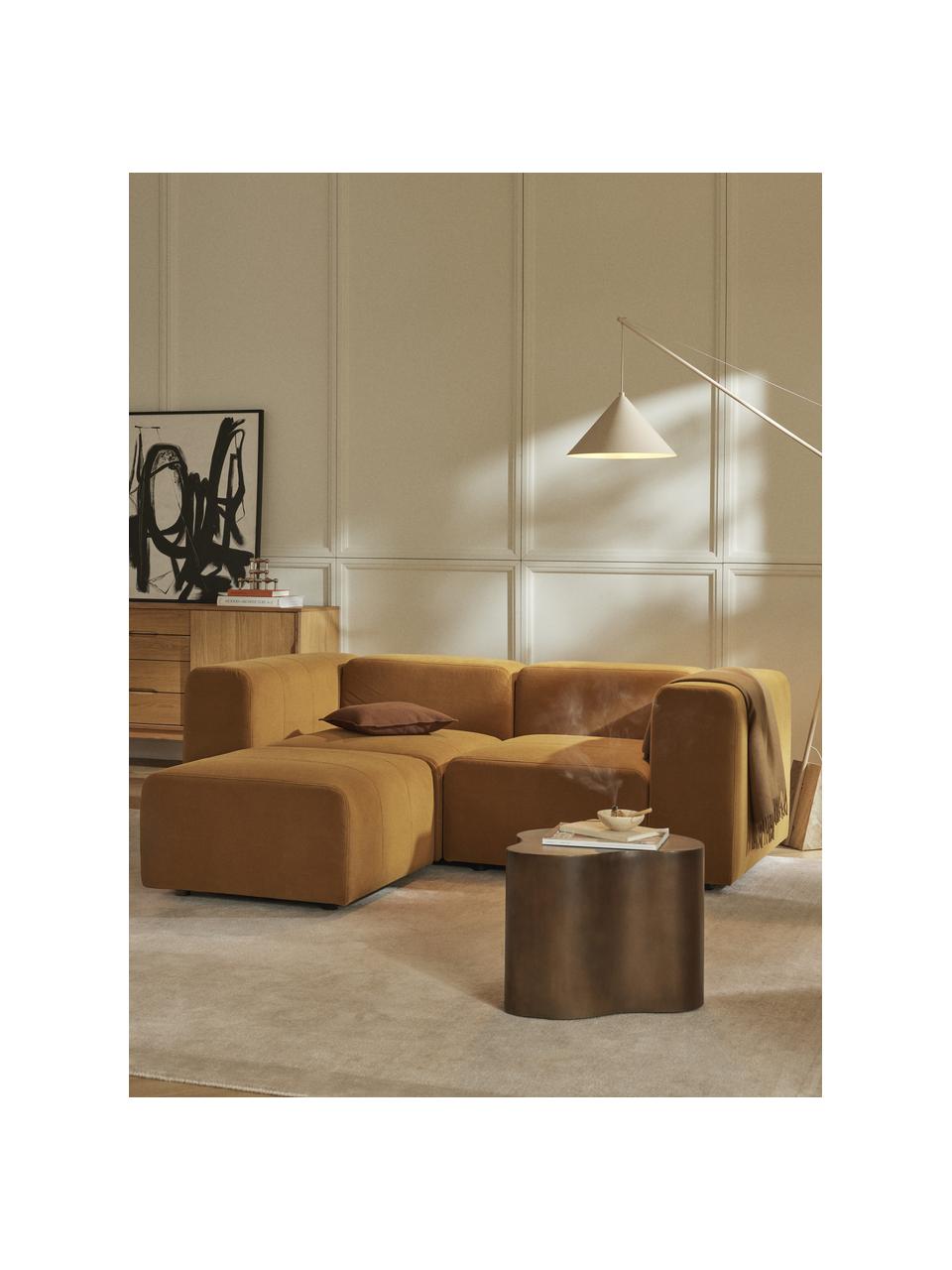 Sofá modular de terciopelo Lena (3 plazas), con reposapiés, Tapizado: terciopelo (100% poliéste, Estructura: madera de pino, contracha, Patas: plástico., Terciopelo ocre, An 209 x F 181 cm