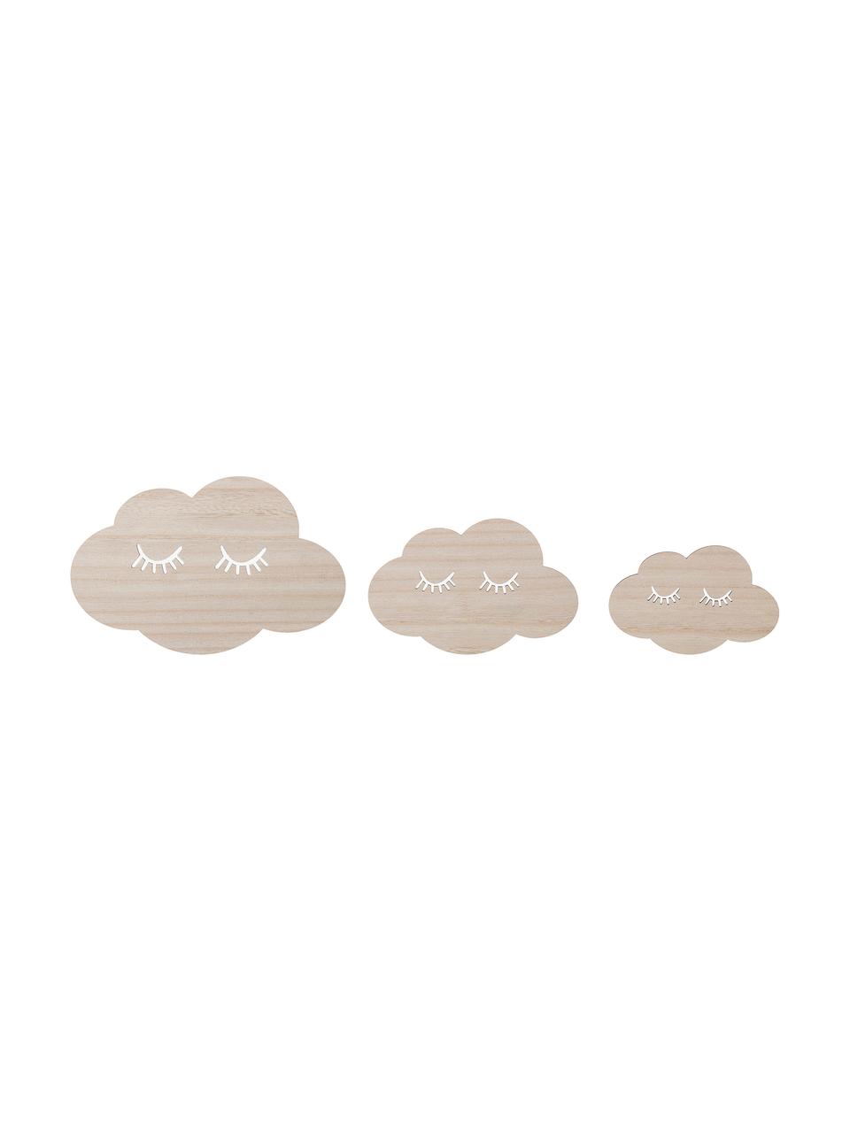 Set de decoraciones de pared Clouds, 3 pzas., Madera contrachapada, Beige, Set de diferentes tamaños