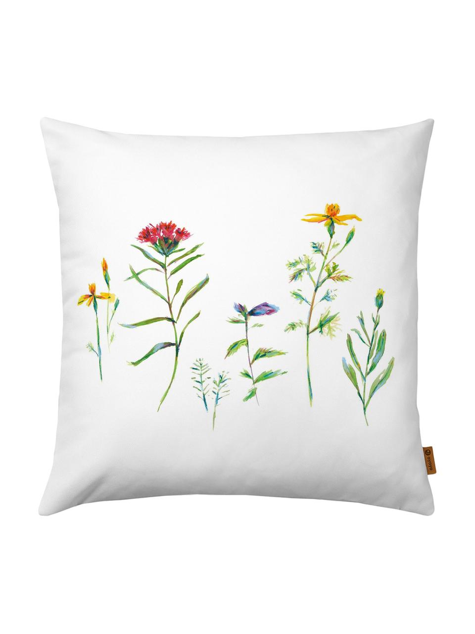 Housse de coussin imprimé floral Wild Flowers, Blanc, multicolore