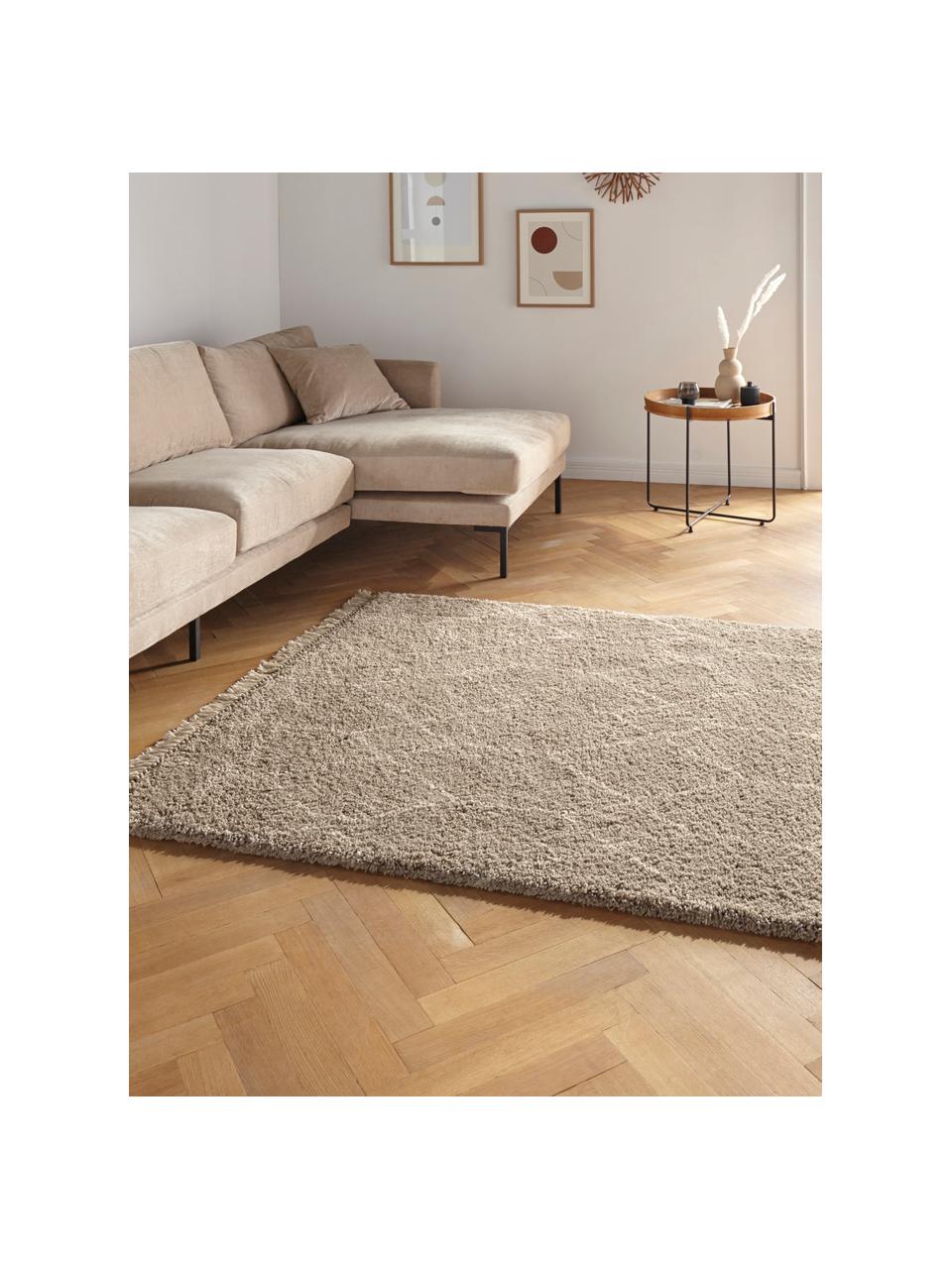 Alfombra pelo largo con flecos Mila, 100% polipropileno, Beige, gris, An 80 x L 150 cm (Tamaño XS)