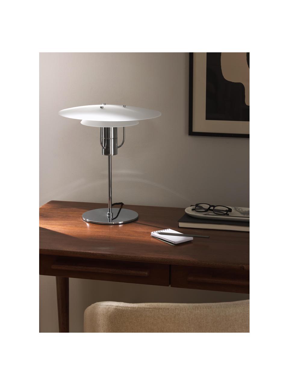 Lámpara de mesa Kali, Pantalla: vidrio, Cable: forro textil, Blanco, cromo, Ø 35 x Al 40 cm