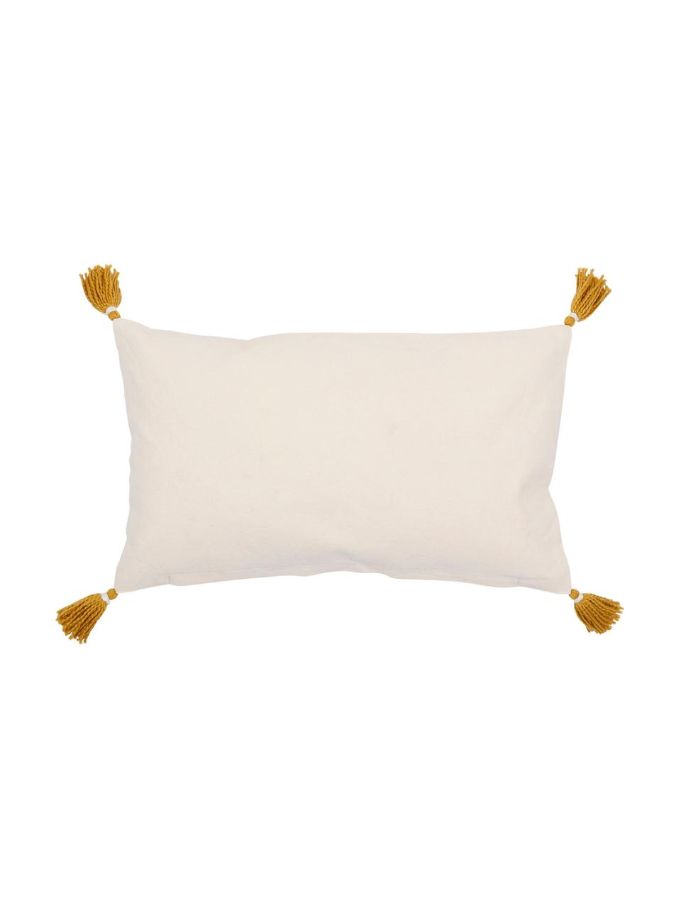 Kussenhoes Sweet Dreams met kwastjes, 100% katoen, Crèmewit, geeltinten, B 50 x L 30 cm