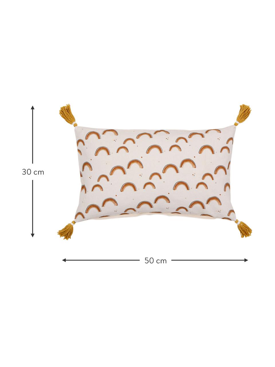 Kissenhülle Sweet Dreams mit Quasten, 100 % Baumwolle, Cremeweiß, Gelbtöne, B 50 x L 30 cm