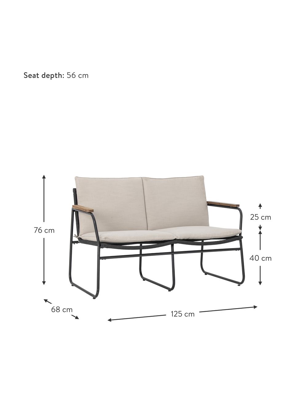 Sofa ogrodowa Hampton, Tapicerka: tkanina, Stelaż: metal powlekany, Beżowa tkanina, czarny, S 125 x G 68 cm