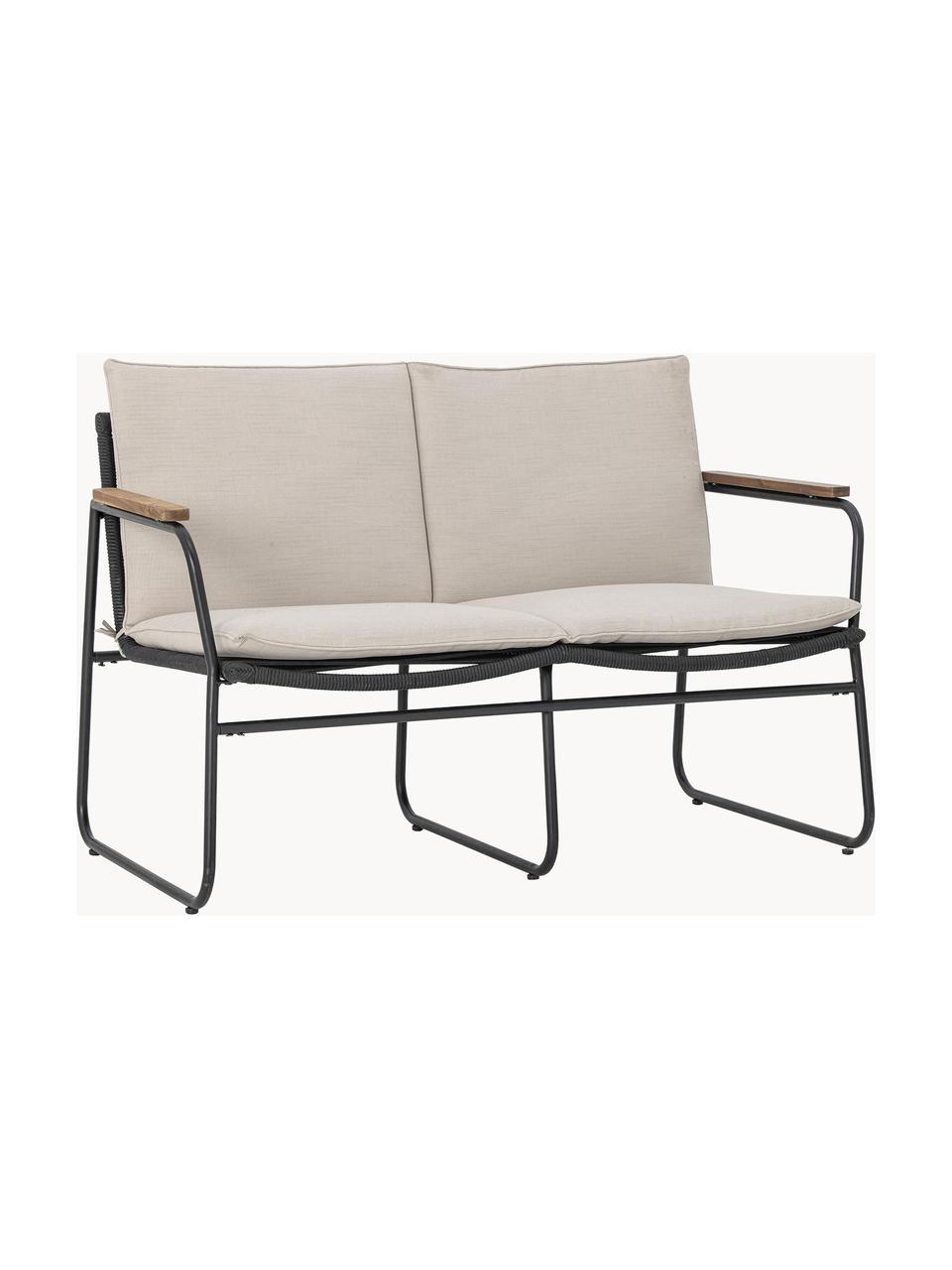 Sofa ogrodowa Hampton, Tapicerka: tkanina, Stelaż: metal powlekany, Beżowa tkanina, czarny, S 125 x G 68 cm