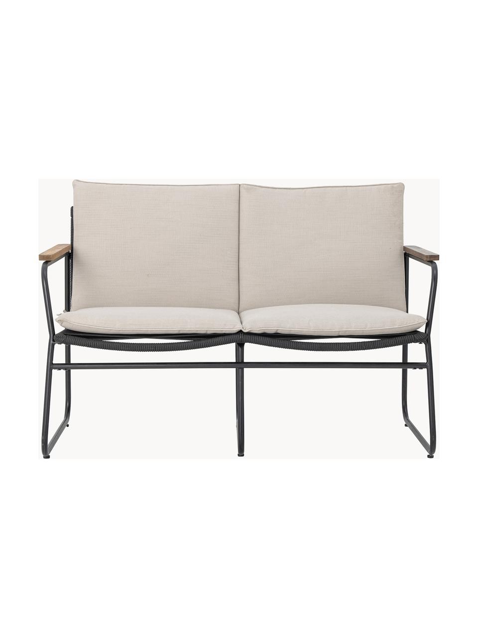 Sofa ogrodowa Hampton, Tapicerka: tkanina, Stelaż: metal powlekany, Beżowa tkanina, czarny, S 125 x G 68 cm