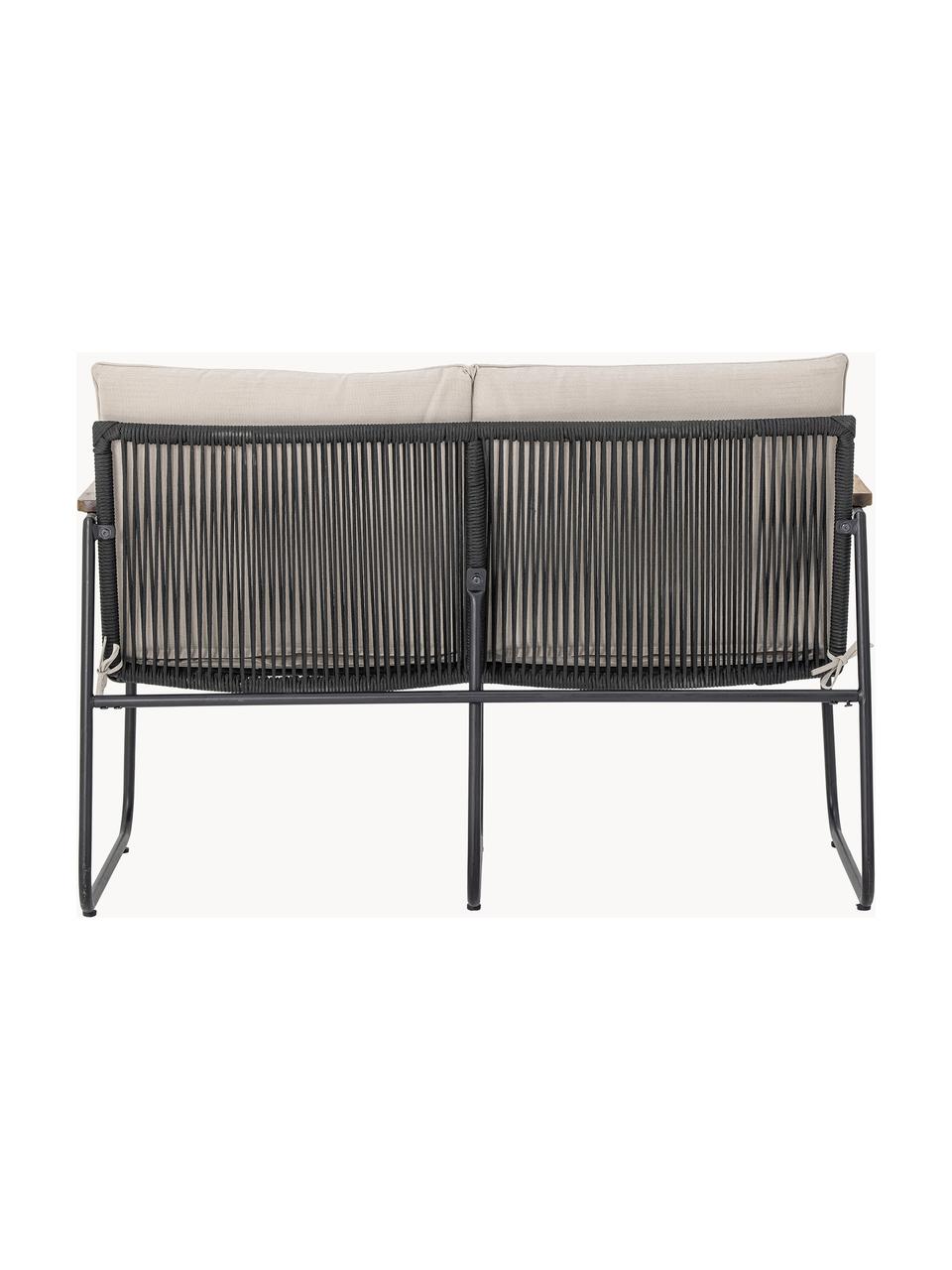 Garten-Loungesofa Hampton, Bezug: Stoff, Gestell: Metall, beschichtet, Rückenlehne: Seil, Webstoff Beige, Schwarz, B 125 x T 68 cm