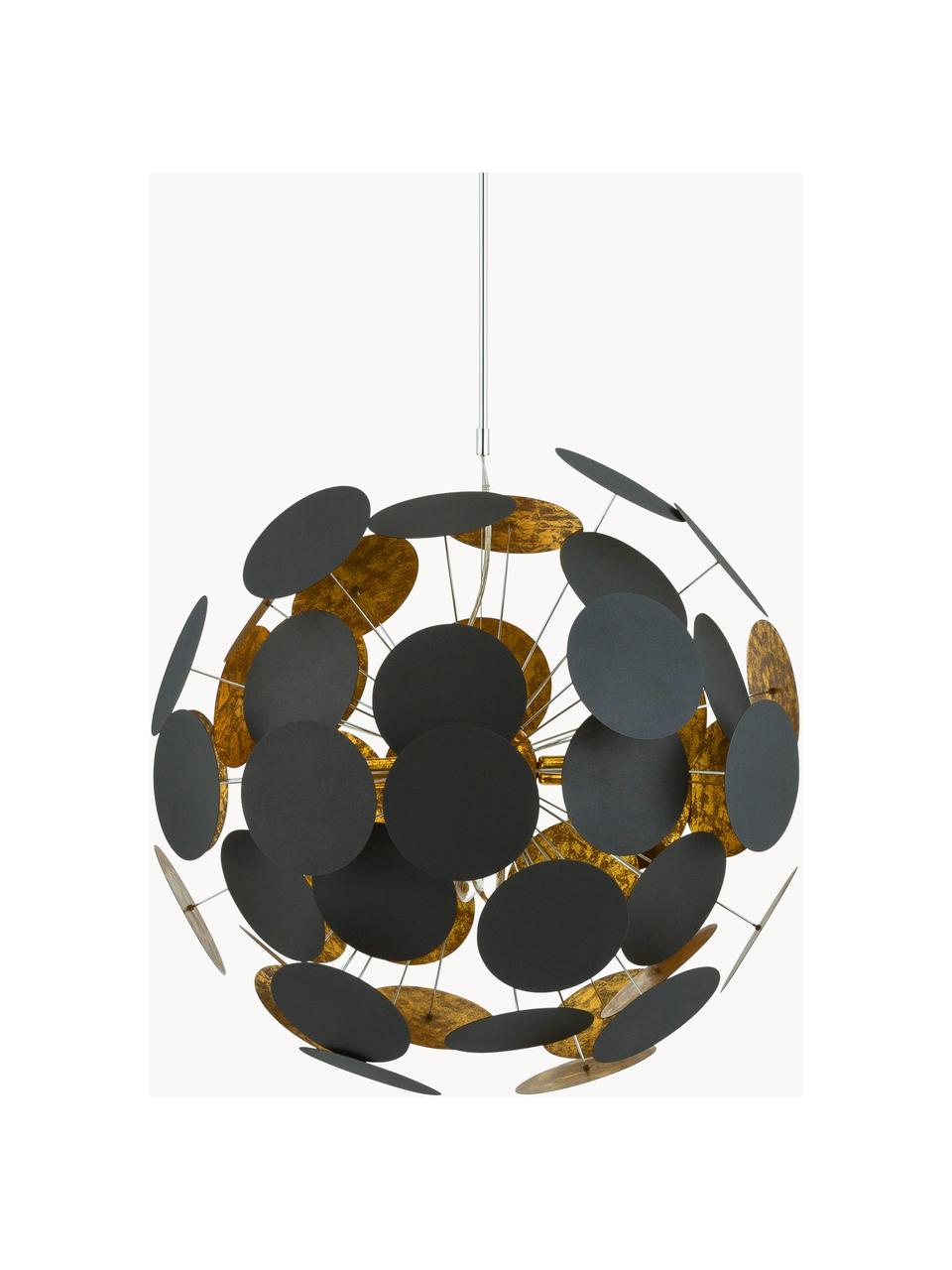 Grote hanglamp Planet-goudkleurig, Baldakijn: gepoedercoat metaal, Decoratie: metaal, Zwart, goudkleurig, Ø 66 cm