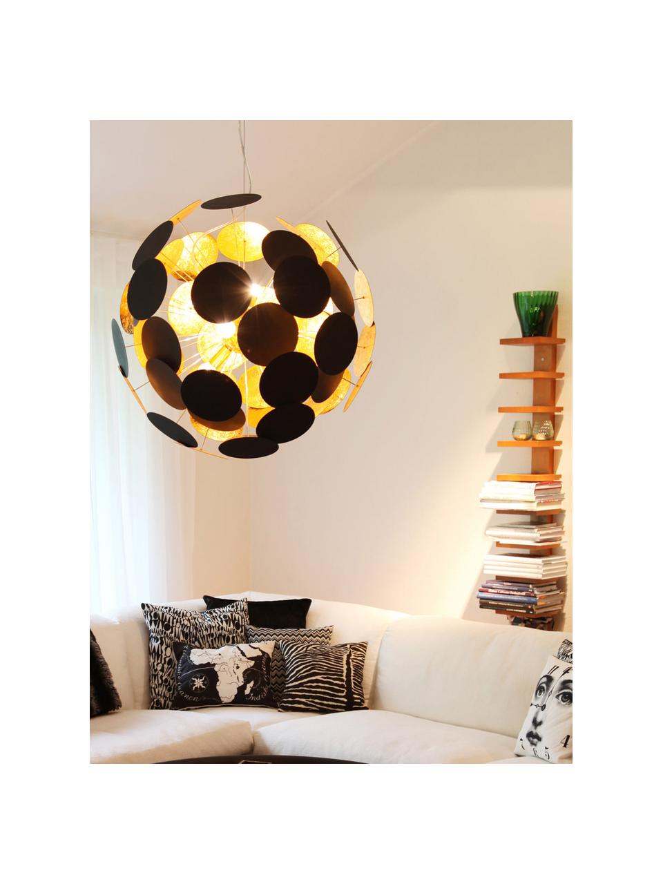 Grote hanglamp Planet-goudkleurig, Baldakijn: gepoedercoat metaal, Decoratie: metaal, Zwart, goudkleurig, Ø 66 cm