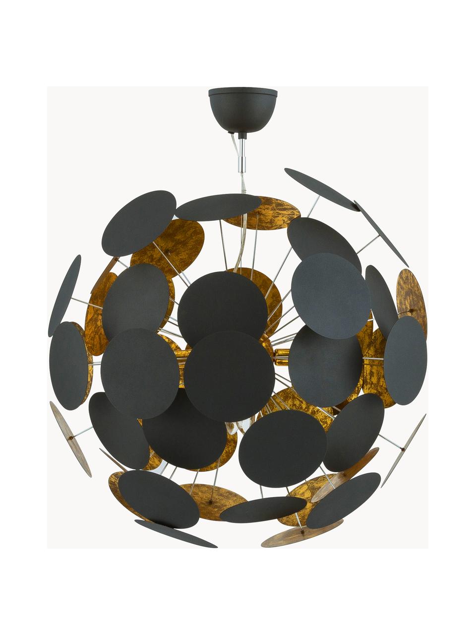 Grote hanglamp Planet-goudkleurig, Baldakijn: gepoedercoat metaal, Decoratie: metaal, Zwart, goudkleurig, Ø 66 cm