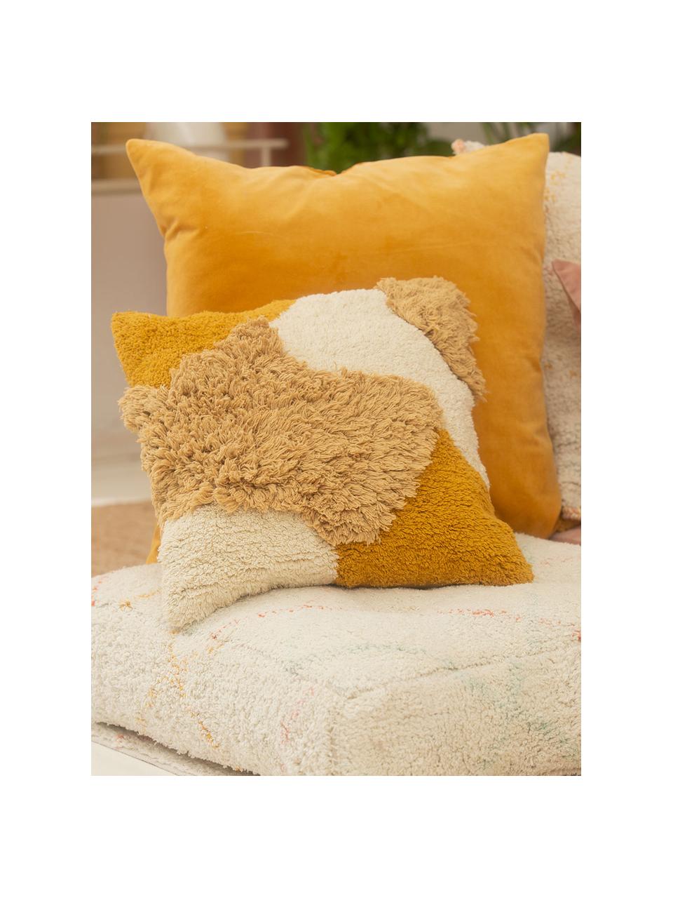 Housse de coussin rectangulaire Lago, 100 % coton, Jaune moutarde, couleur crème, larg. 45 x long. 45 cm