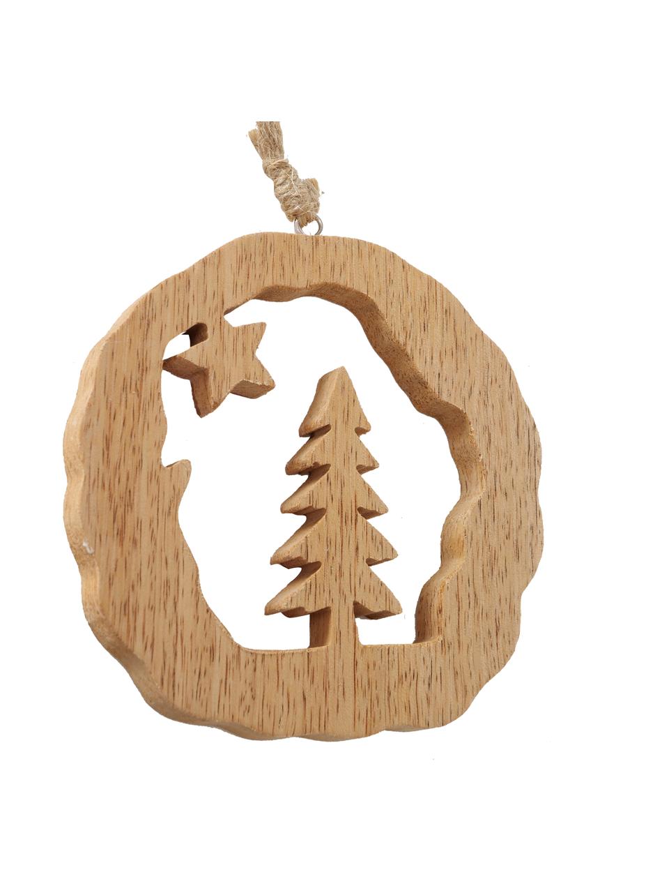 Weihnachtsbaumanhänger-Set Judy, 3-tlg., Mangoholz, Hellbraun, Weiß, Ø 11 x H 11 cm