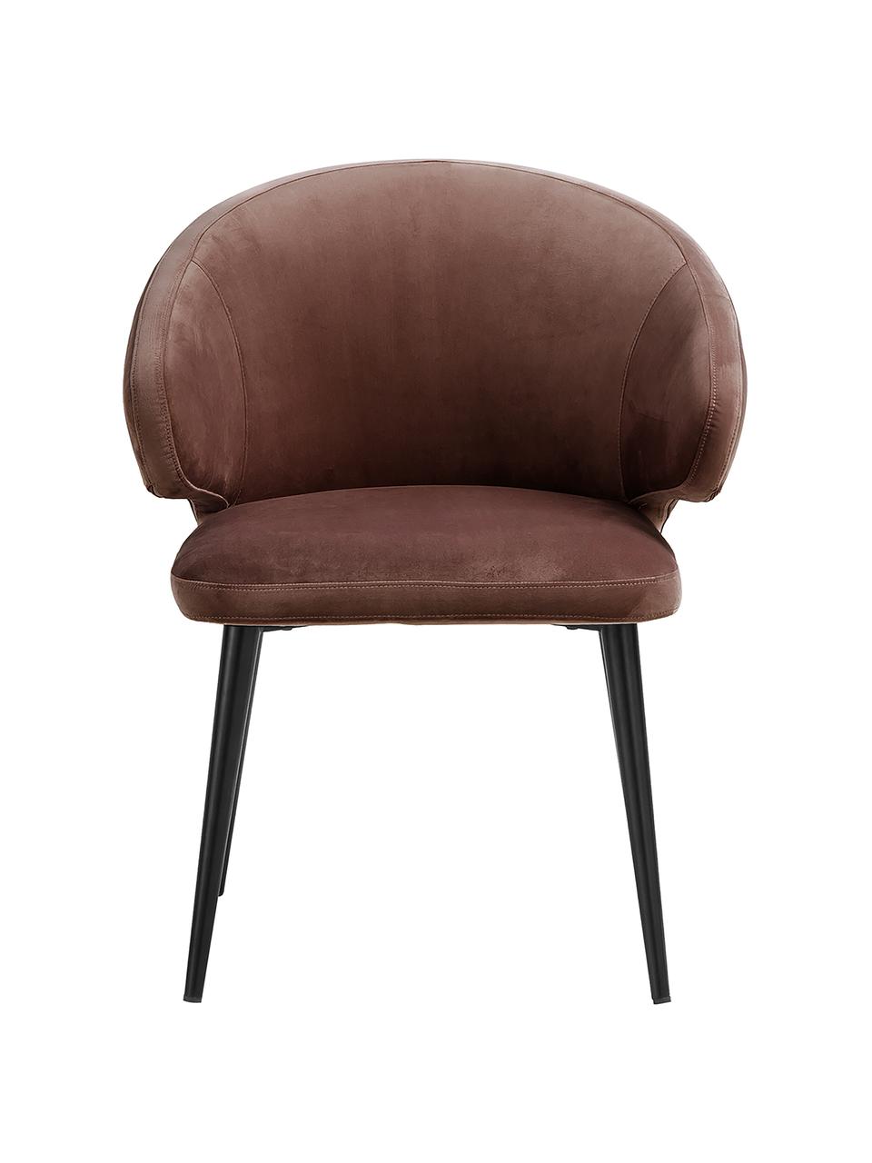 Krzesło z podłokietnikami z aksamitu Celia, Tapicerka: aksamit (poliester) 30 00, Nogi: metal malowany proszkowo, Brązowy, S 57 x G 62 cm