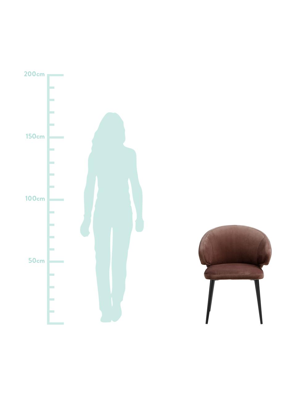 Krzesło z podłokietnikami z aksamitu Celia, Tapicerka: aksamit (poliester) 30 00, Nogi: metal malowany proszkowo, Brązowy, S 57 x G 62 cm