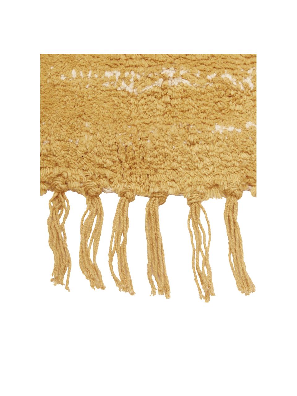 Handgetuft katoenen vloerkleed Asisa met zigzaggend patroon en franjes, Mosterdgeel, beige, B 200 x L 300 cm (maat L)
