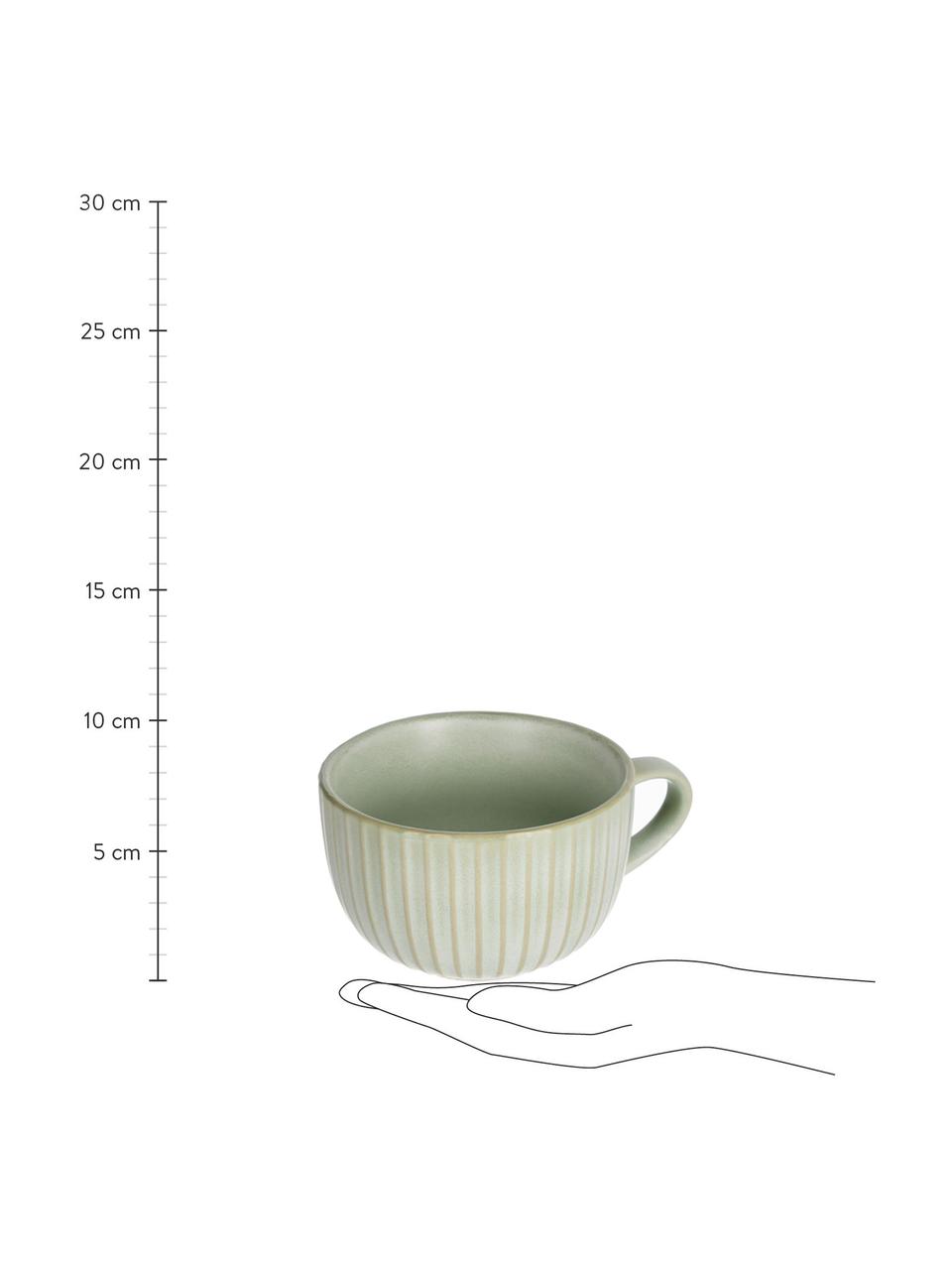 Keramik-Tassen Itziar mit Rillenstruktur, 2 Stück, Keramik, Hellgrün, Ø 12 x H 8 cm, 500 ml