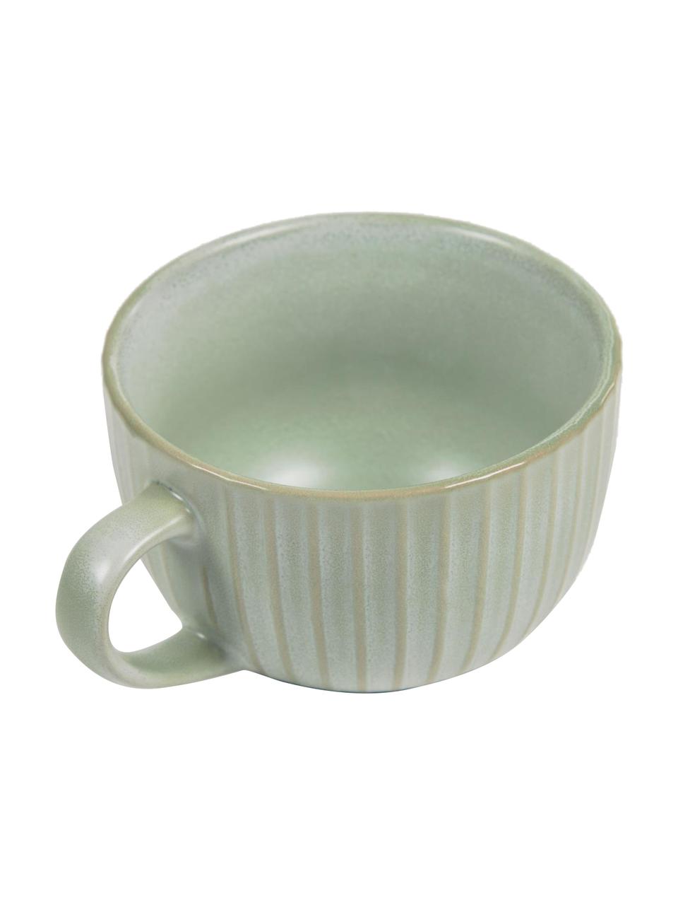 Keramik-Tassen Itziar mit Rillenstruktur, 2 Stück, Keramik, Hellgrün, Ø 12 x H 8 cm, 500 ml