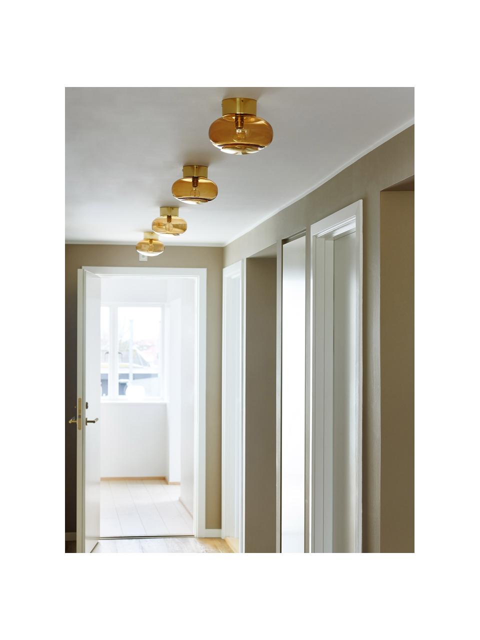Kleine Wand- und Deckenleuchte Horizon, mundgeblasen, Lampenschirm: Glas, mundgeblasen, Braun, Goldfarben, Ø 21 x T 17 cm