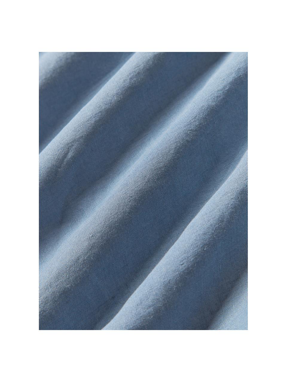 Drap-housse en lin délavé pour surmatelas Airy, Bleu, larg. 90 x long. 200 cm, haut. 15 cm