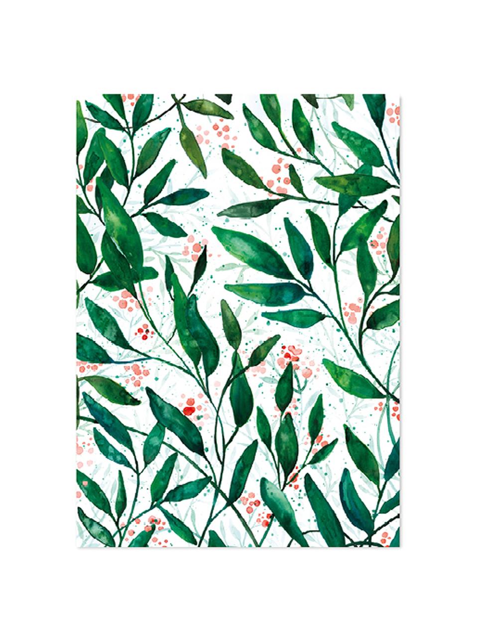 Balící papír v roli Green Leaves, 3 ks, Papír, Zelená, červená, bílá, Š 50 cm, V 70 cm