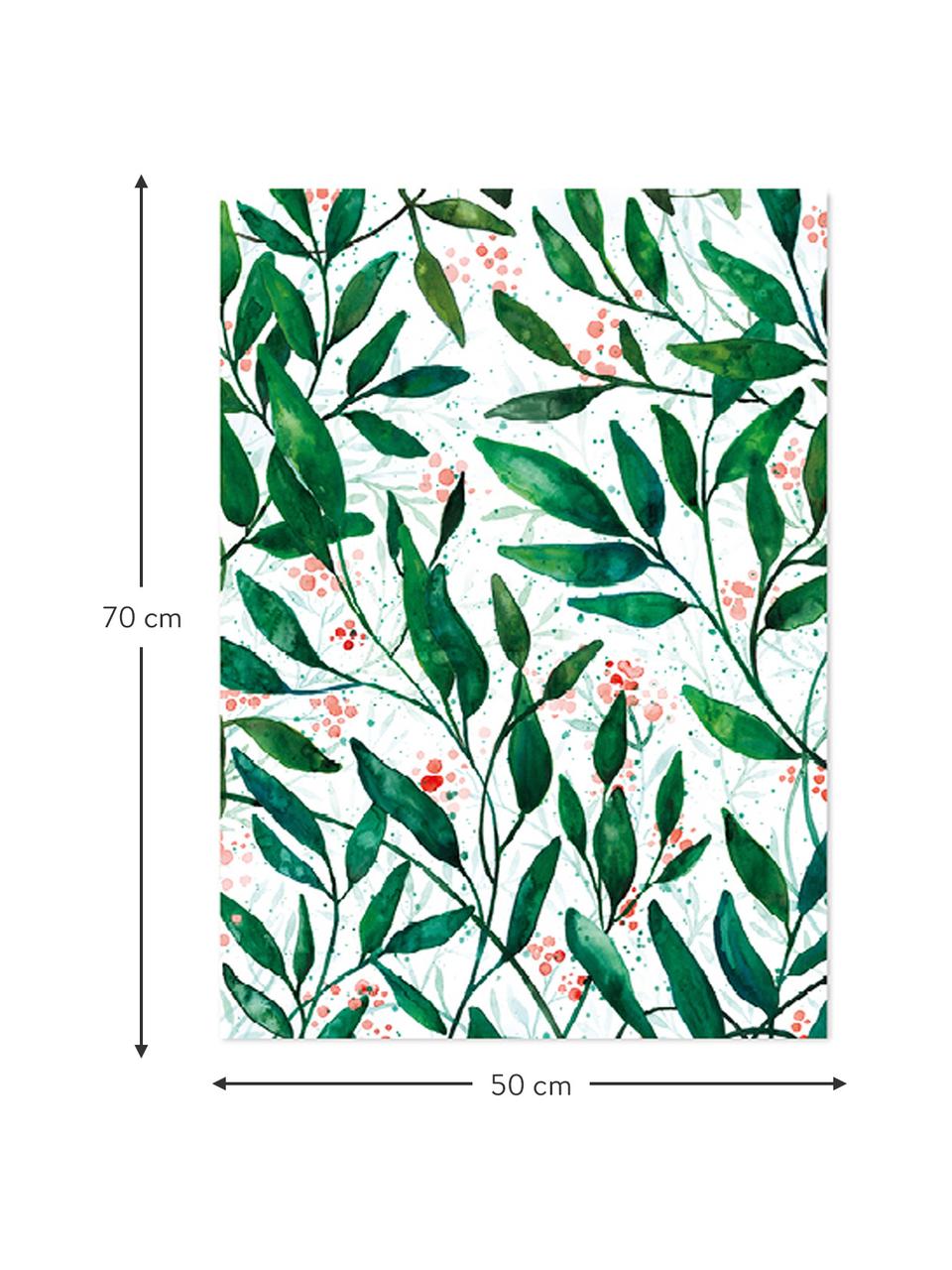 Balící papír v roli Green Leaves, 3 ks, Papír, Zelená, červená, bílá, Š 50 cm, V 70 cm