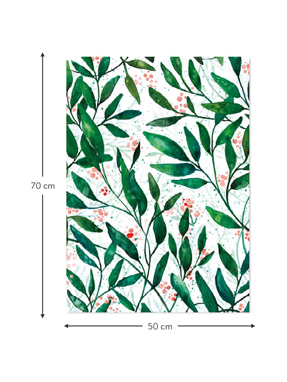 Rolka papieru prezentowego Green Leaves, 3 szt., Papier, Zielony, czerwony, biały, S 50 x W 70 cm