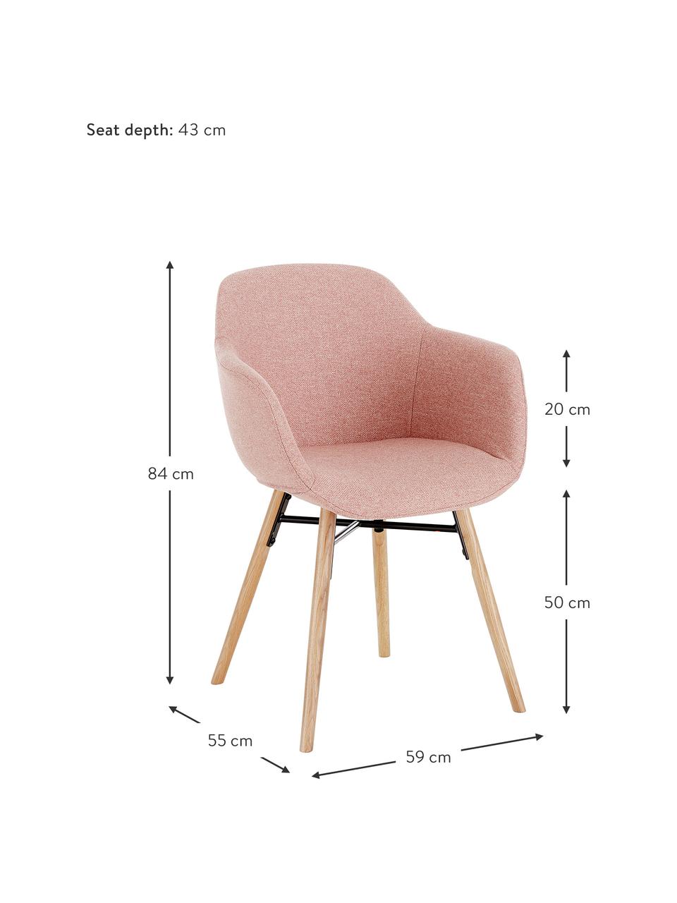 Židle s područkami s úzkým skořepinovým sedákem Fiji, Růžová, Š 59 cm, H 55 cm