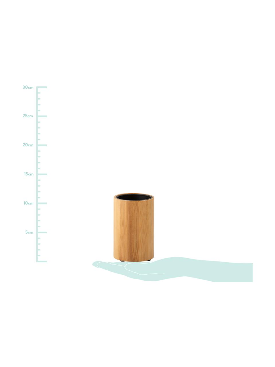 Vaso cepillo de dientes Beckton, Exterior: madera de bambú, Interior: polipropileno, Bambú, negro, Ø 7 x Al 11 cm