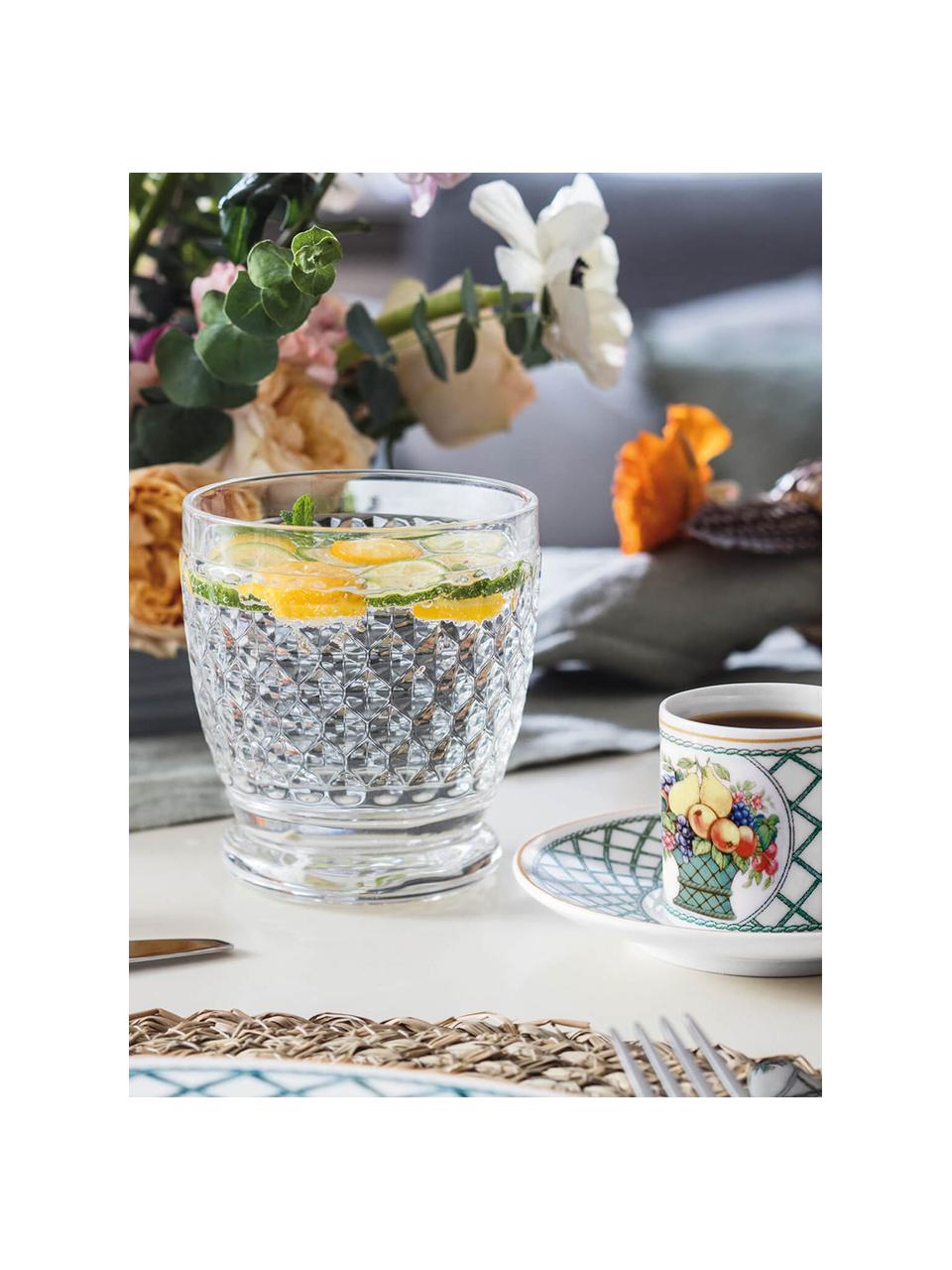 Kristallen waterglazen Boston met reliëf, 4 stuks, Kristalglas

Breng de glamour van kristalglas naar je eettafel! Het glas is uitzonderlijk transparant en zwaar, waardoor het waardevol aanvoelt en er tegelijkertijd goed uitziet. Bovendien maken de filigraansnedes van elk stuk een bijzonder it-stuk dat zowel praktisch als mooi is., Transparant, Ø 9 x H 10 cm, 330 ml