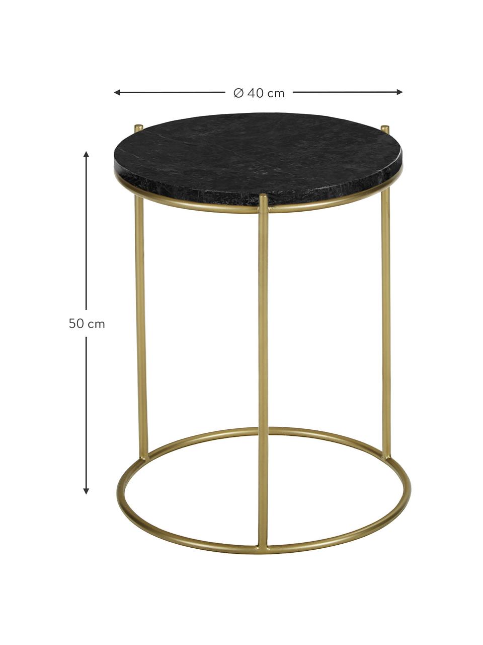 Mesa auxiliar redonda de mármol Ella, Tablero: mármol, Estructura: metal con pintura en polv, Mármol negro, dorado rosa, Ø 40 x Al 50 cm