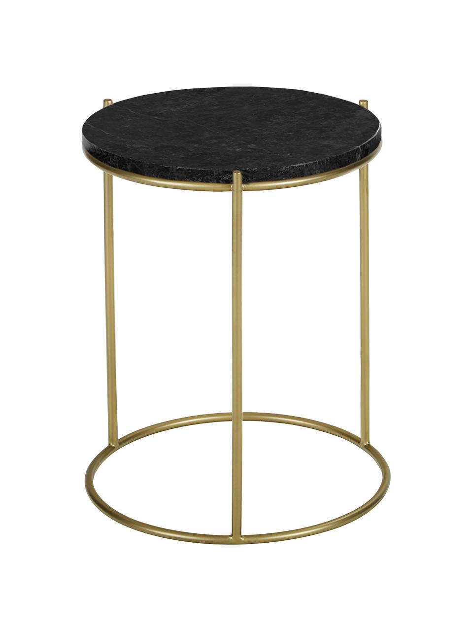 Kulatý mramorový odkládací stolek Ella, Černá, mramorovaná, zlatá, Ø 40 cm, V 50 cm