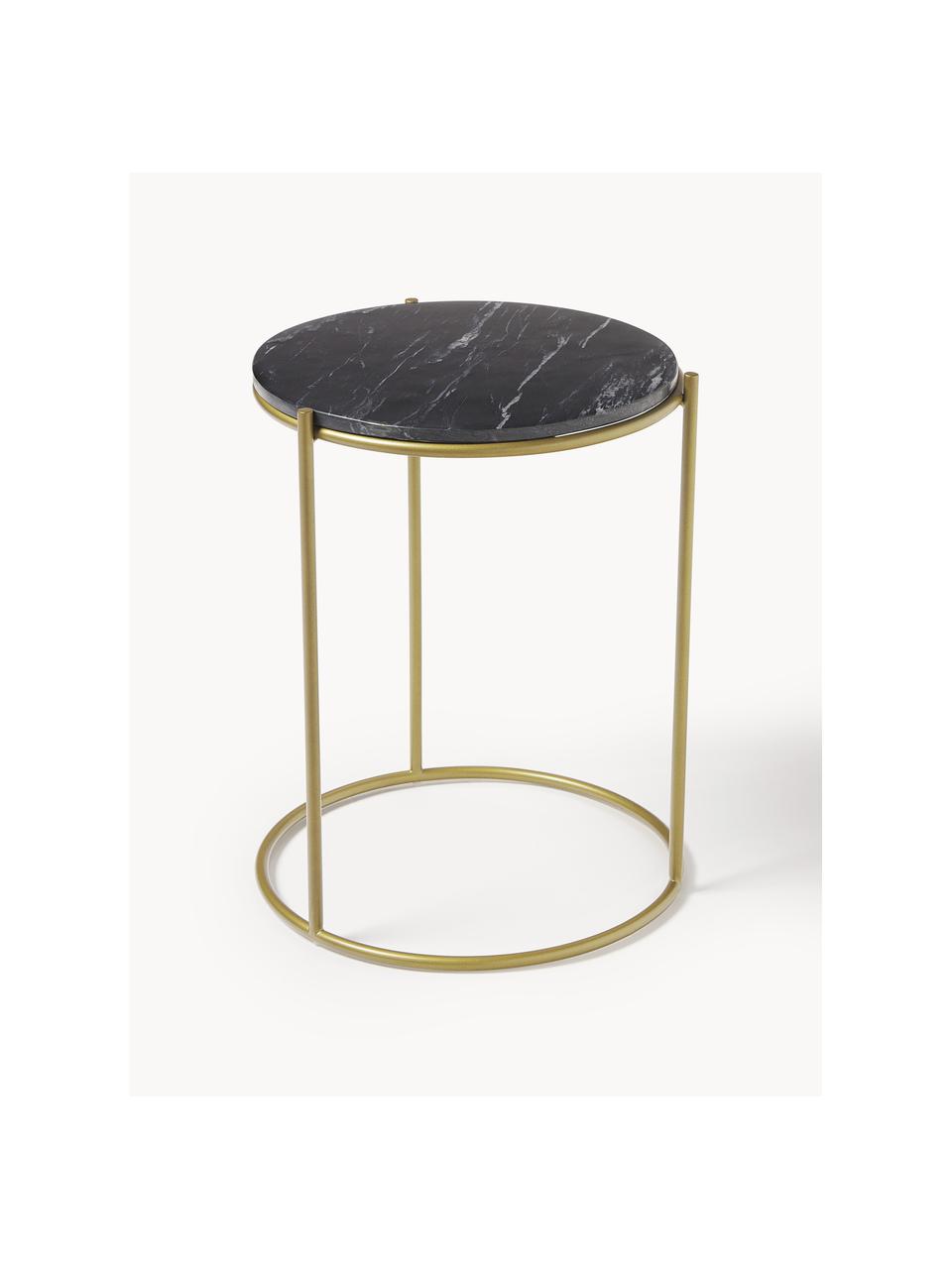 Table d'appoint ronde en marbre Ella, Noir, marbré, doré, Ø 40 x haut. 50 cm