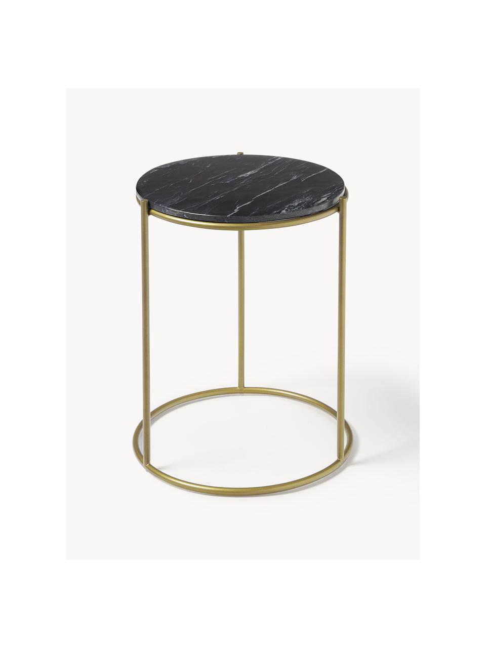 Table d'appoint ronde en marbre Ella, Noir, marbré, doré, Ø 40 x haut. 50 cm