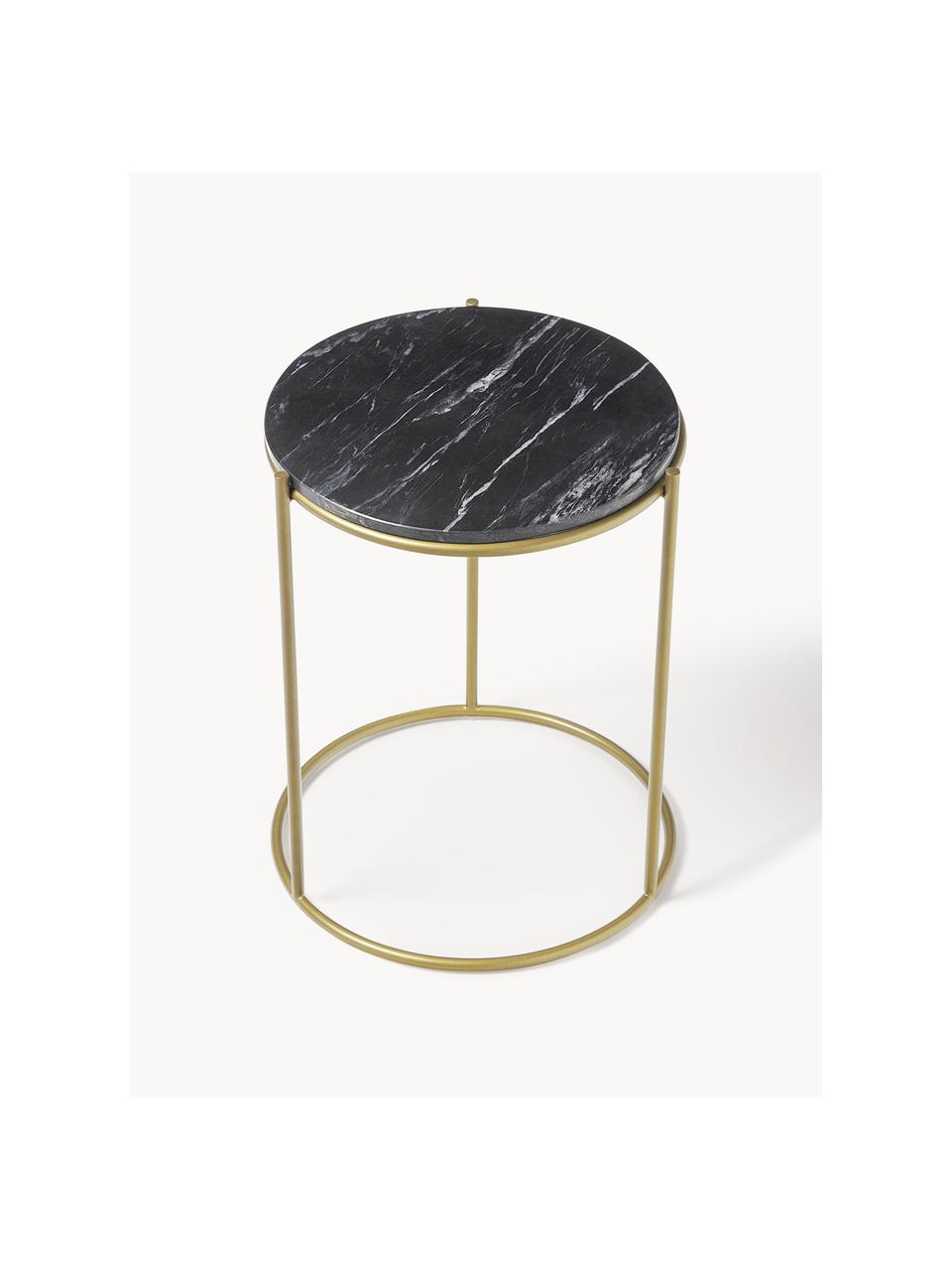 Okrúhly mramorový pomocný stolík Ella, Čierna, mramorovaná, odtiene zlatej, Ø 40 x V 50 cm